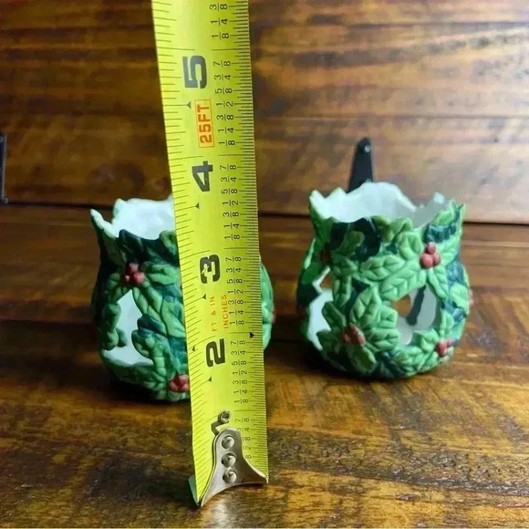2 Hand painted Holly Tealight Holders - Picture 8 of 8